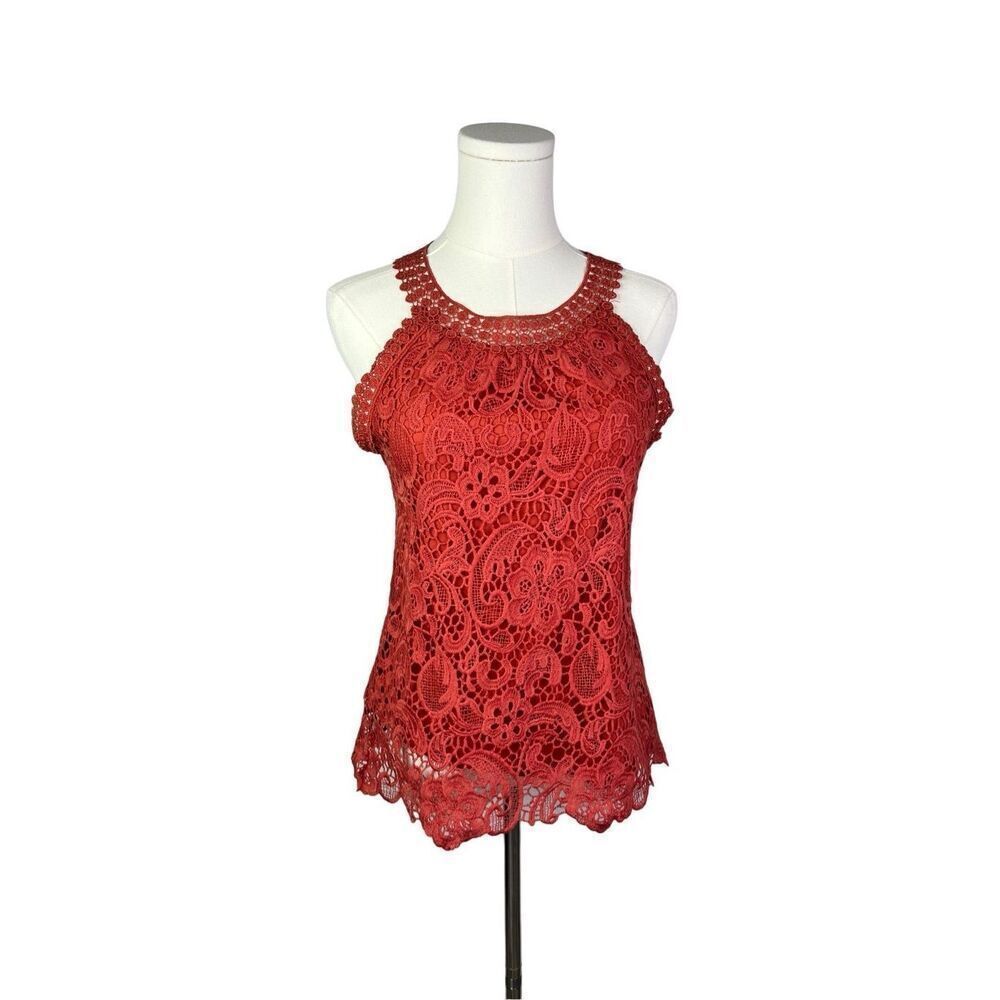 Adiva shirt top women’s XS rust crochet lace sleeveless tank elegant classic